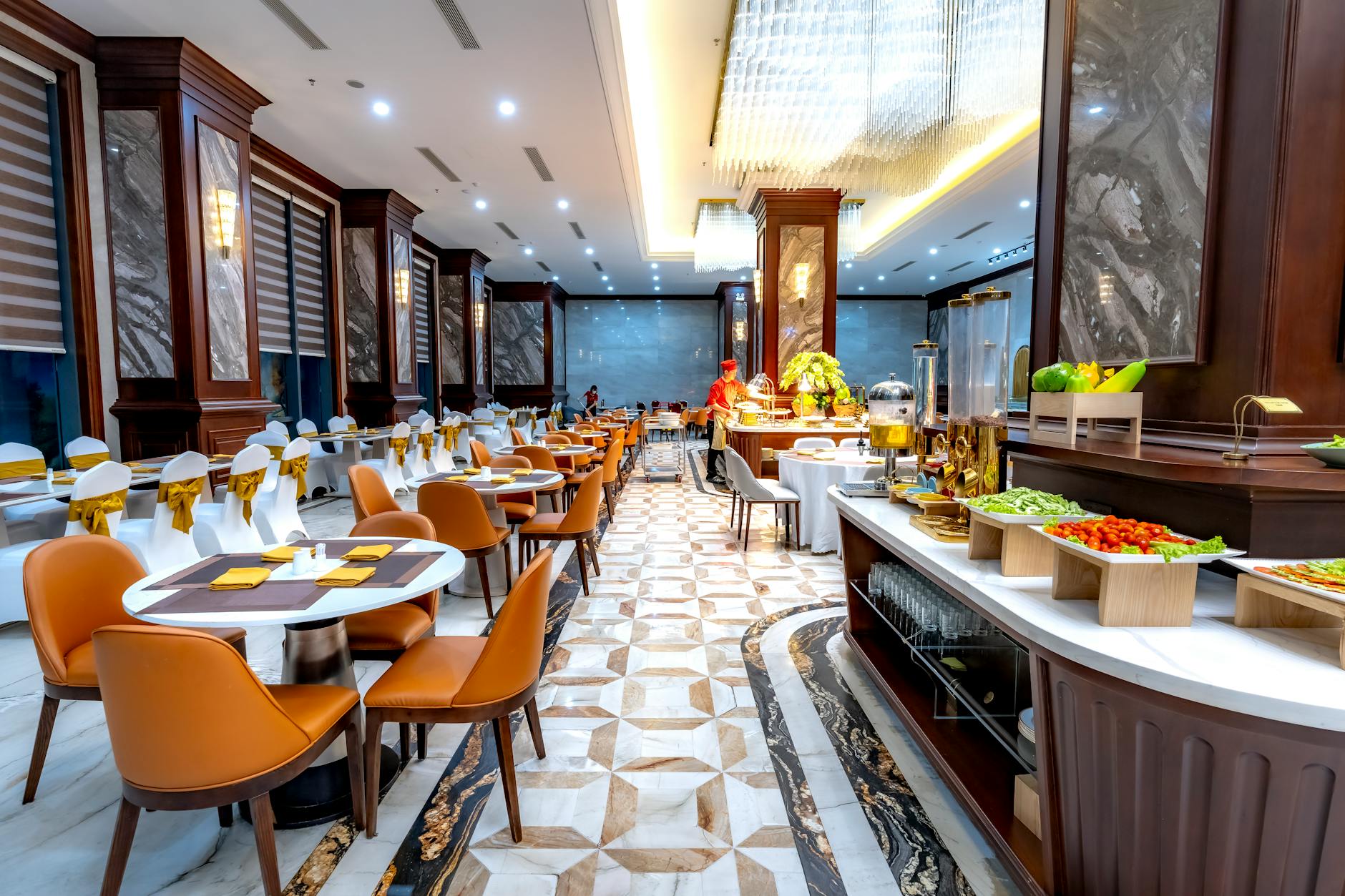 luxurious buffet restaurant with elegant seating